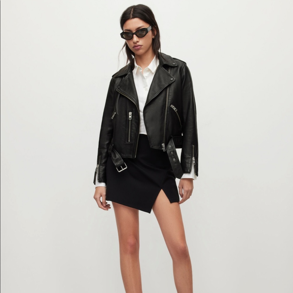 Allsaints Black Leather Balfern Jacket Sz UK 14 / US 10 - Picture 6 of 13